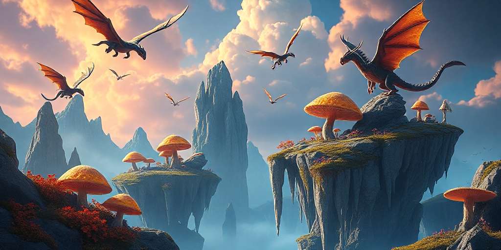 Dragones en un paisaje generado por IA
